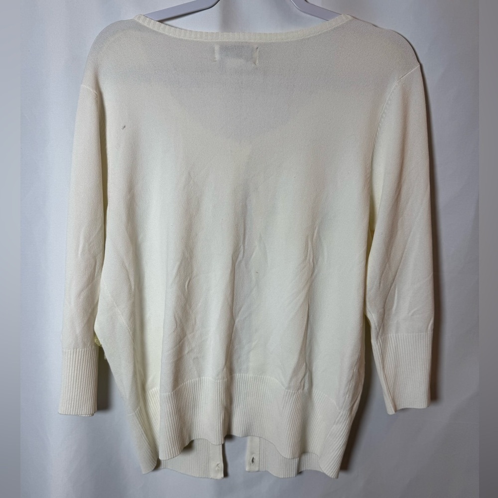 Bob Mackie 3/4 Sleeve Cardigan Off White With Yellow Flower Detail L - Picture 4 of 9